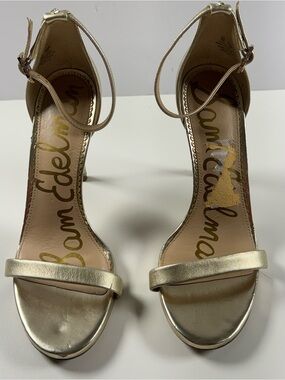 Ariella Gold Metallic Ankle-Strap Heels